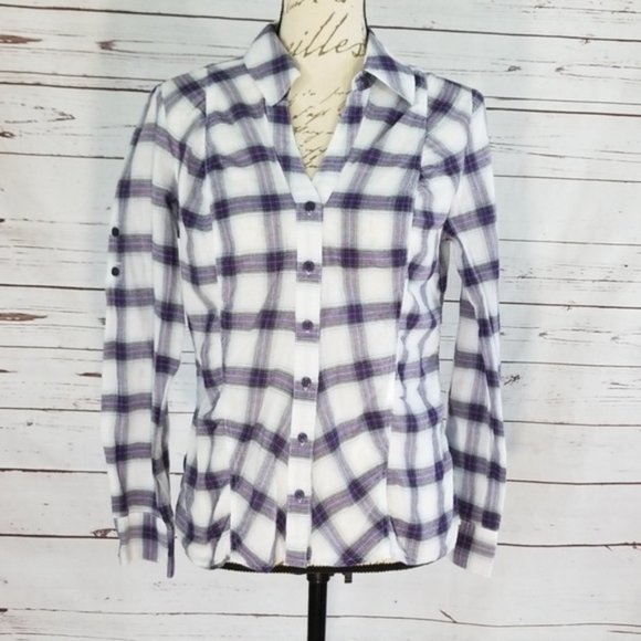 A.N.A Lightweight Purple Plaid Button Down Shirt - Picture 1 of 6